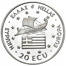 MACEDONIA - Grecia 20 ECU 1994 ALEJANDRO MAGNO A CABALLO GRANDE y BARCO KM.X.39 MONEDA DE PLATA PROOF Greece Tirada 2.900