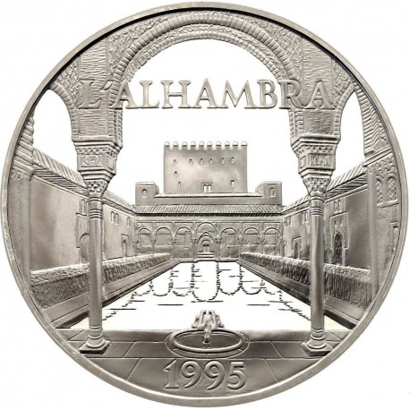 FRANCIA 100 FRANCOS 1995 LA ALHAMBRA en ESPAÑA KM.1112 MONEDA DE PLATA PROOF France 15 Ecus CERTIFICADO