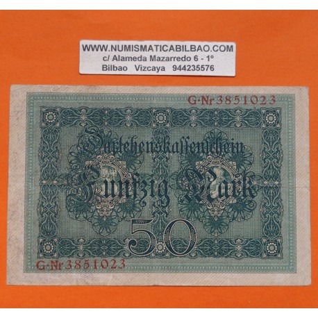 ALEMANIA 50 MARCOS 1914 WWI 1ª GUERRA MUNDIAL Pick 49.A BILLETE MBC- Germany Funfzig Mark