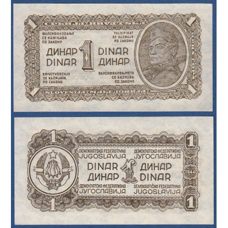 YUGOSLAVIA 1 DINAR 1944 SOLDADO CON RIFLE Tamaño Pequeño Pick 48B BILLETE SC Epoca NAZI WWII UNC BANKNOTE