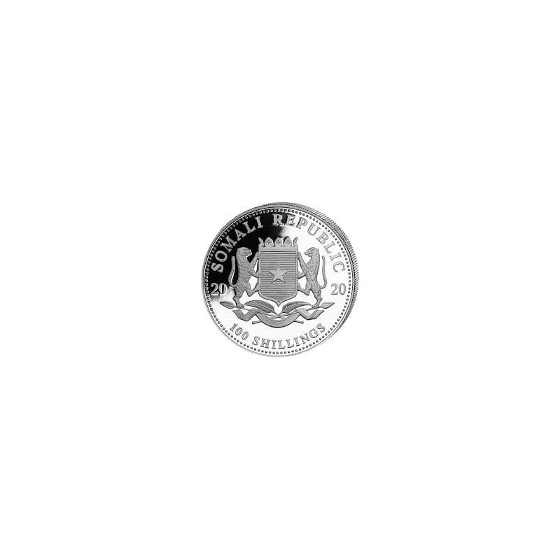 SOMALIA 100 SHILLINGS 2020 ELEFANTES ENFRENTADOS MONEDA DE PLATA PROOFLIKE Oz Ounce silver coin 1 ONZA