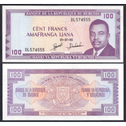 BURUNDI 100 FRANCOS 1990 POBLADO y PRESIDENTE Pick 29A BILLETE SC BANKNOTE UNC 100 Francs Amafaranga
