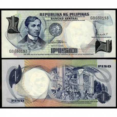 FILIPINAS 1 PISO 1969 JOSE RIZAL Pick 142B @VER FIRMAS@ BILLETE SC Philippines 1 PESO 1949 UNC BANKNOTE