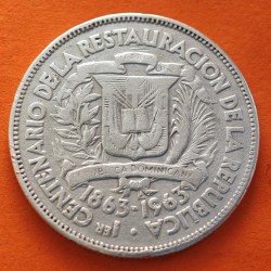 @RARA@ REPUBLICA DOMINICANA 1/2 PESO 1963 CENTENARIO DE LA RESTAURACIÓN DE LA REPÚBLICA KM.29 MONEDA DE PLATA MBC- Dominican
