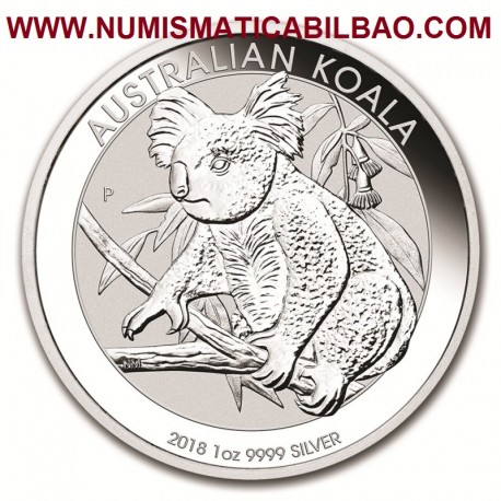 AUSTRALIA 1 DOLAR 2018 KOALA MONEDA DE PLATA PURA 999 Silver Dollar Oz ONZA Troy CAPSULA