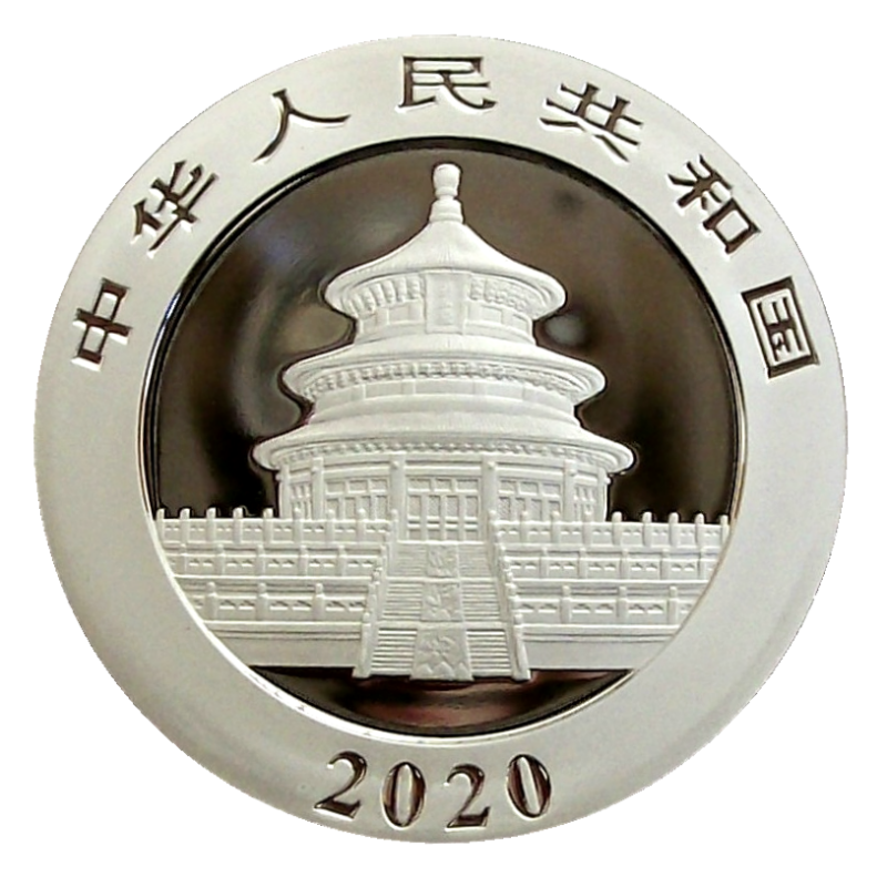 CHINA 10 YUAN 2020 OSO PANDA COMIENDO BAMBU y PAGODA MONEDA DE PLATA Cápsula SILVER 30 Grs. 1 ONZA Oz Ounce