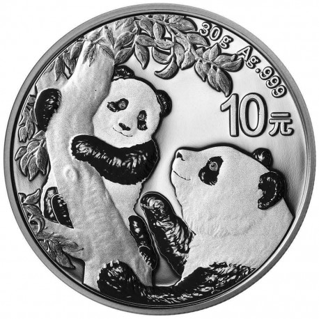 CHINA 10 YUAN 2021 OSO PANDA CON SU CRIA y PAGODA MONEDA DE PLATA Cápsula SILVER 30 Grs. 1 ONZA Oz Ounce