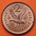 1º AÑO DE EMISIÓN x FALKLAND 2 PENIQUES 1974 GAVIOTA y REINA ISABEL II KM.3 MONEDA DE BRONCE EBC + PÁTINA 2 Pence ISLAS MALVINAS