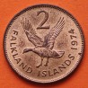 1º AÑO DE EMISIÓN x FALKLAND 2 PENIQUES 1974 GAVIOTA y REINA ISABEL II KM.3 MONEDA DE BRONCE EBC + PÁTINA 2 Pence ISLAS MALVINAS