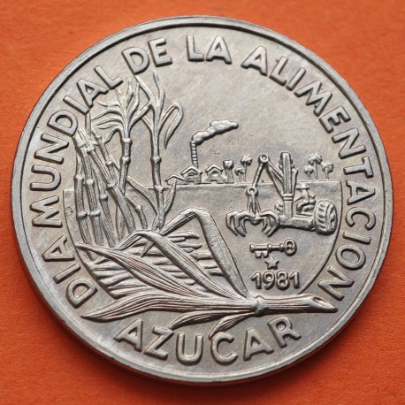 CUBA 1 PESO 1981 AZUCAR - DÍA MUNDIAL DE LA ALIMENTACIÓN KM.59 MONEDA DE NICKEL SC + IMPERFECCIONES Caribe