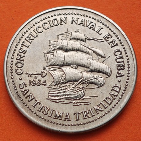 CUBA 1 PESO 1984 BUQUE SANTÍSIMA TRINIDAD - CONSTRUCCIÓN NAVAL KM.118 MONEDA DE NICKEL SC + IMPERFECIONES