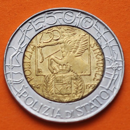 ITALIA 500 LIRAS 1997 POLICIA DEL ESTADO POLIZIA DI STATO KM.187 MONEDA BIMETALICA SC Italy 500 Lire