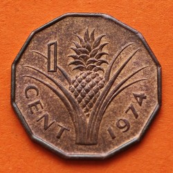 SWAZILANDIA 1 CENTIMO 1974 CEREALES y REY MSWATI III KM.7 MONEDA DE BRONCE EBC- Africa