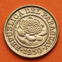 PARAGUAY 1 CENTIMO 1950 FLORES y ESCUDO DE LA REPÚBLICA KM.20 MONEDA DE LATON SC-