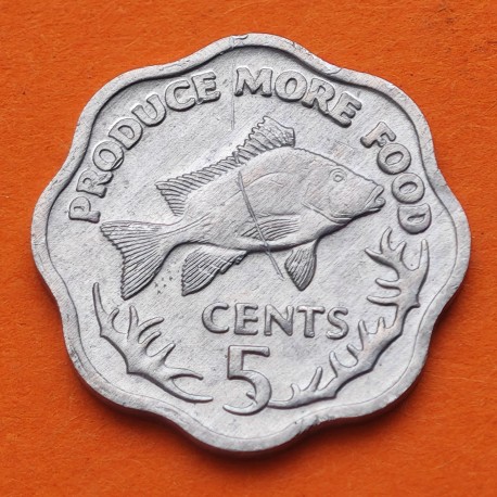 SEYCHELLES 5 CENTAVOS 1977 PEZ - PRODUCE MORE FOOD KM.31 MONEDA DE ALUMINIO SC- 5 Cents