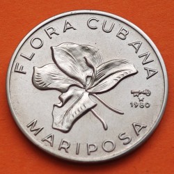 CUBA 1 PESO 1980 MARIPOSA Serie FLORA CUBANA KM.52 MONEDA DE NICKEL SC- Caribe coin
