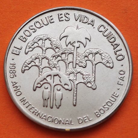 CUBA 1 PESO 1985 AÑO INTERNACIONAL DEL BOSQUE FAO KM.133 MONEDA DE NICKEL SC- coin Caribe