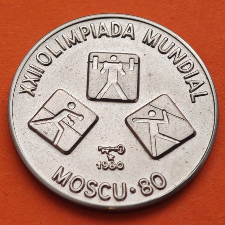 CUBA 1 PESO 1980 ICONOS de DEPORTES XXII OLIMPIADA de MOSCU CCCP RUSIA KM.192 MONEDA DE NICKEL SC- Caribe coin
