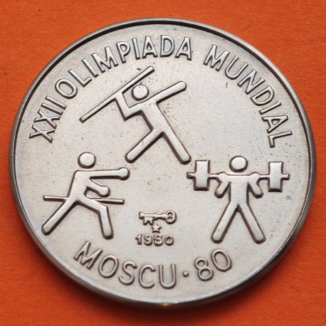 CUBA 1 PESO 1980 DEPORTISTAS XXII OLIMPIADA de MOSCU CCCP RUSIA KM.193 MONEDA DE NICKEL SC- Caribe coin