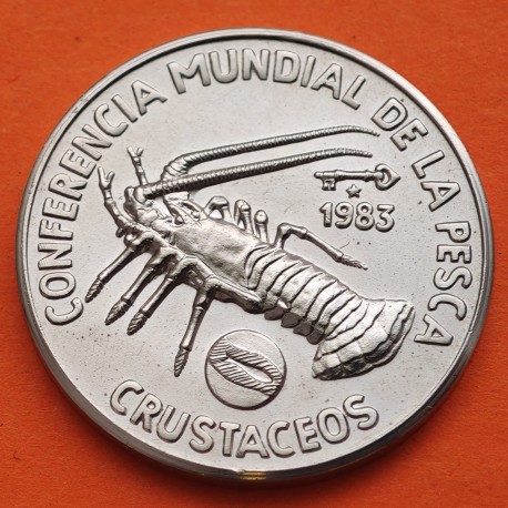 CUBA 1 PESO 1983 CRUSTACEOS CONFERENCIA MUNDIAL DE LA PESCA KM.107 MONEDA DE NICKEL SC- Caribe coin
