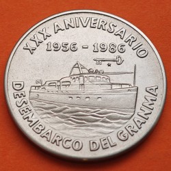 CUBA 1 PESO 1986 XXX ANIVERSARIO DEL DESEMBARCO DEL GRANMA KM.136 MONEDA DE NICKEL SC- Caribe coin