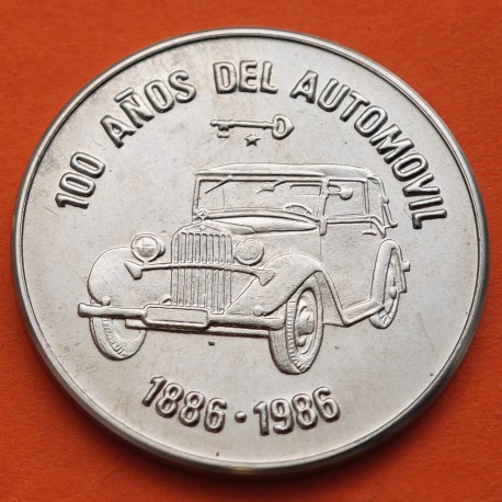 CUBA 1 PESO 1986 COCHE ANTIGUO 100 AÑOS DEL AUTOMOVIL KM.134 MONEDA DE NICKEL SC + IMPERFECCIONES