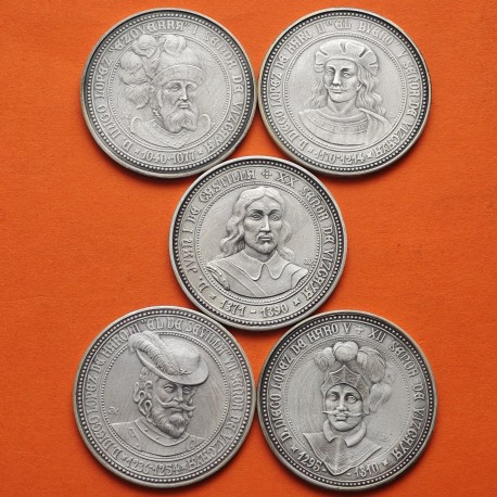 . @OFERTA@ BILBAO 1976 aprox. 5 MEDALLAS DE PLATA SEÑORÍO DE VIZCAYA - PERSONAJES 126,50 gramos 917 Ley 39 mm