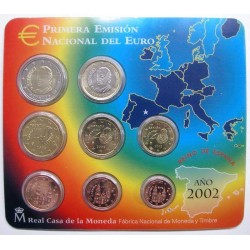ESPAÑA CARTERA FNMT EURO 2002 BU SET KMS SC 1+2+5+10+20+50 Centimos 1 EURO + 2 EUROS 2002 REY JUAN CARLOS I