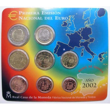 ESPAÑA CARTERA FNMT EURO 2002 BU SET KMS SC 1+2+5+10+20+50 Centimos 1 EURO + 2 EUROS 2002 REY JUAN CARLOS I