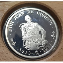 ESPAÑA 5 ECU 1993 HOMENAJE A DON JUAN DE BORBON BARCO EL SALTILLO MONEDA DE PLATA PROOF 1 ONZA ESTUCHE FNMT 5 ECUS 1993