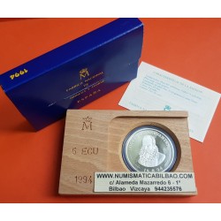 ESPAÑA 5 ECU 1994 DON QUIJOTE DE LA MANCHA y MIGUEL DE CERVANTES MONEDA DE PLATA PROOF ECUS 1 ONZA ESTUCHE FNMT 5 ECUS 1994