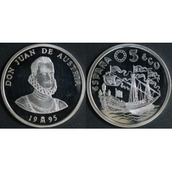ESPAÑA 5 ECU 1995 LA MARINA ESPAÑOLA GALEON y BARCO ANTIGUO MONEDA DE PLATA PROOF ECUS 1 ONZA ESTUCHE FNMT 5 ECUS 1995