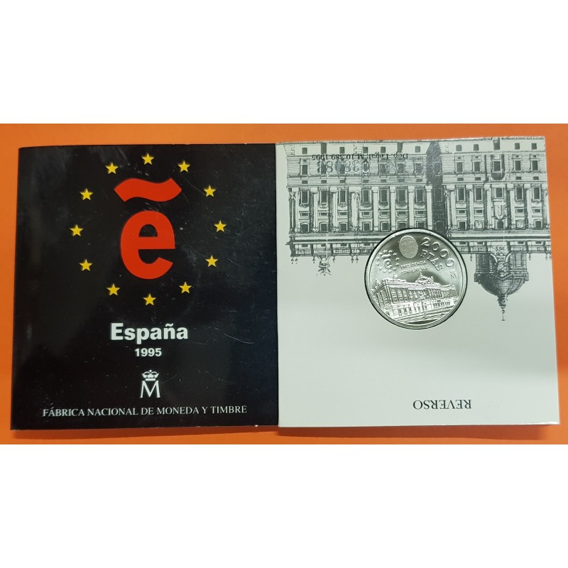 ESPAÑA CARTERA FNMT 2000 PESETAS 1995 PALACIO DE ORIENTE DE MADRID MONEDA DE PLATA SC ESTUCHE OFICIAL FNMT
