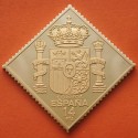 0,72 Onzas LINGOTE DE PLATA PURA y BAÑO DE ORO x ESPAÑA forma de sello 14 PESETAS - ESCUDO NACIONAL - FORMA DE ROMBO