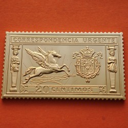 0,70 Onzas LINGOTE DE PLATA PURA y BAÑO DE ORO x ESPAÑA forma de sello 20 CENTIMOS CORRESPONDENCIA URGENTE
