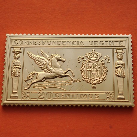 0,70 Onzas LINGOTE DE PLATA PURA y BAÑO DE ORO x ESPAÑA forma de sello 20 CENTIMOS CORRESPONDENCIA URGENTE