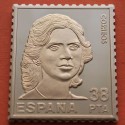 0,42 Onzas LINGOTE DE PLATA PURA y BAÑO DE ORO x ESPAÑA forma de sello 38 PESETAS - INFANTA ELENA