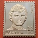 0,42 Onzas LINGOTE DE PLATA PURA y BAÑO DE ORO x ESPAÑA forma de sello 38 PESETAS - PRINCIPE FELIPE