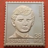 0,42 Onzas LINGOTE DE PLATA PURA y BAÑO DE ORO x ESPAÑA forma de sello 38 PESETAS - PRINCIPE FELIPE