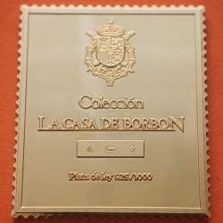 0,64 Onzas LINGOTE DE PLATA PURA y BAÑO DE ORO x ESPAÑA forma de sello 3 PESETAS - REY JUAN CARLOS I