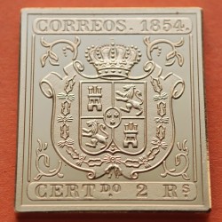 0,35 Onzas LINGOTE DE PLATA PURA y BAÑO DE ORO x ESPAÑA forma de sello 2 REALES 1854 ISABEL II
