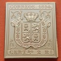 0,35 Onzas LINGOTE DE PLATA PURA y BAÑO DE ORO x ESPAÑA forma de sello 2 REALES 1854 ISABEL II