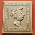 0,35 Onzas LINGOTE DE PLATA PURA y BAÑO DE ORO x ESPAÑA forma de sello 10 REALES 1850 CERTIFICADO ISABEL II