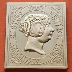 0,35 Onzas LINGOTE DE PLATA PURA y BAÑO DE ORO x ESPAÑA forma de sello 2 REALES 1851 CERTIFICADO ISABEL II