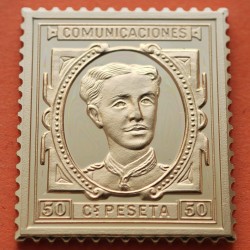 0,35 Onzas LINGOTE DE PLATA PURA y BAÑO DE ORO x ESPAÑA forma de sello 50 CENTIMOS 1876 ALFONSO XII