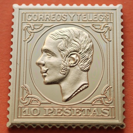 0,31 Onzas LINGOTE DE PLATA PURA y BAÑO DE ORO x ESPAÑA forma de sello 10 PESETAS 1878 ALFONSO XII