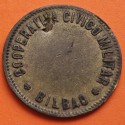 . @RARA@ BILBAO 5 CENTIMOS FICHA DE COOPERATIVA CIVICO MILITAR MONEDA DE LATON - RESELLO