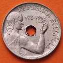 . @PRECIOSA@ ESPAÑA 25 CENTIMOS 1934 DAMA MONEDA DE NICKEL SC + Imperfecciones REPÚBLICA ESPAÑOLA R/2