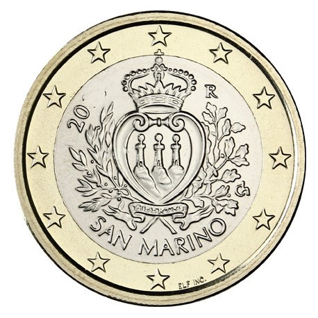 SAN MARINO 1 EURO 2008 ESCUDO NACIONAL MONEDA BIMETALICA 1º TIPO desde 2002 al 2016 SC 1€ coin