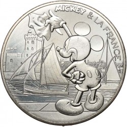 FRANCIA 10 EUROS 2018 MICKEY & LA FRANCE BARCO VELERO MONEDA DE PLATA SC + DEFECTOS